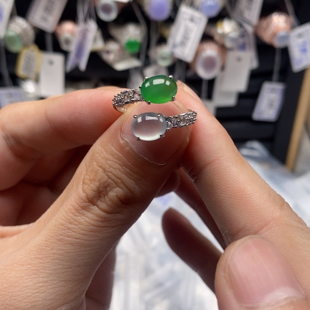 翡翠戒指银S925镶嵌天然缅甸翡翠a货