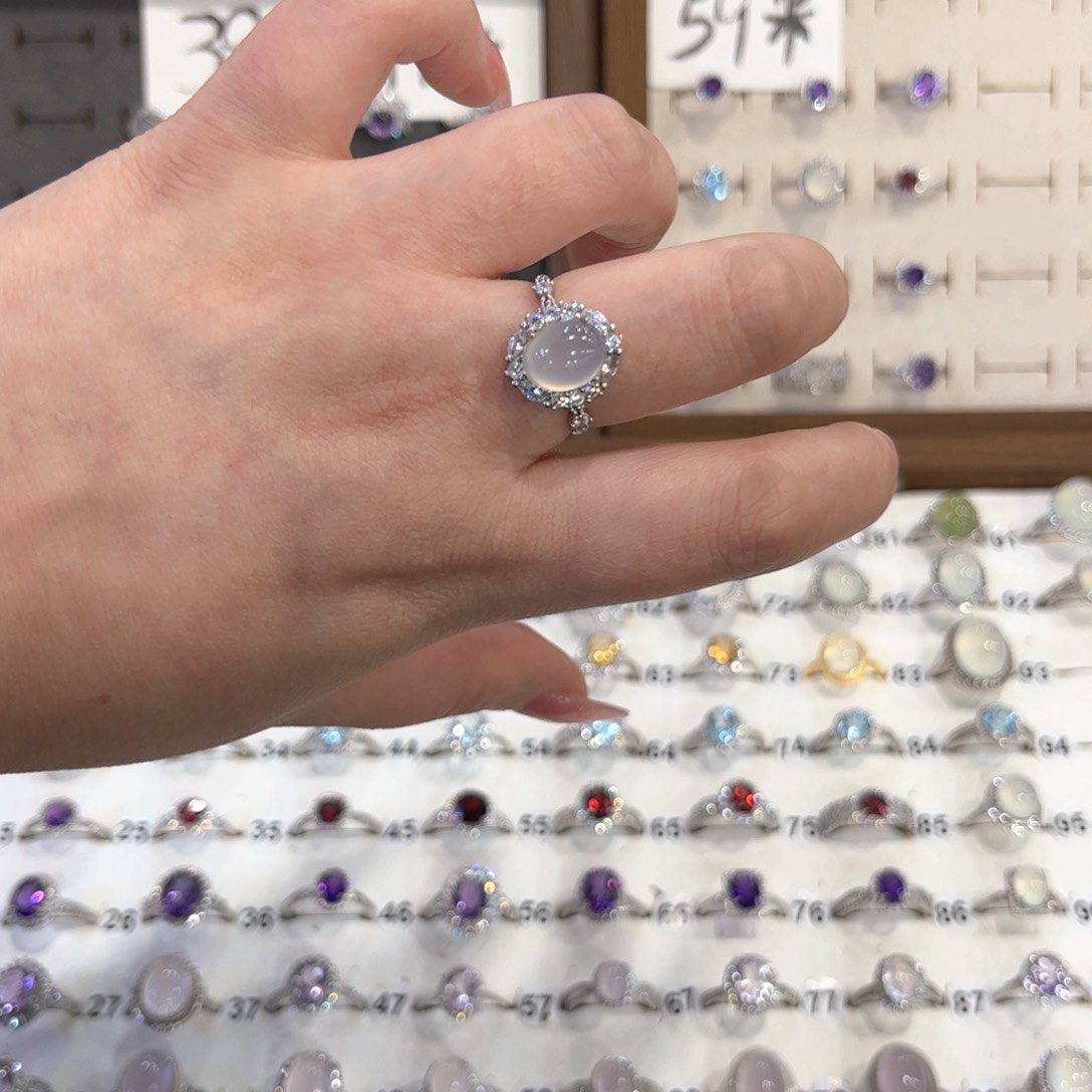 银S925镶嵌岫玉戒指镹*