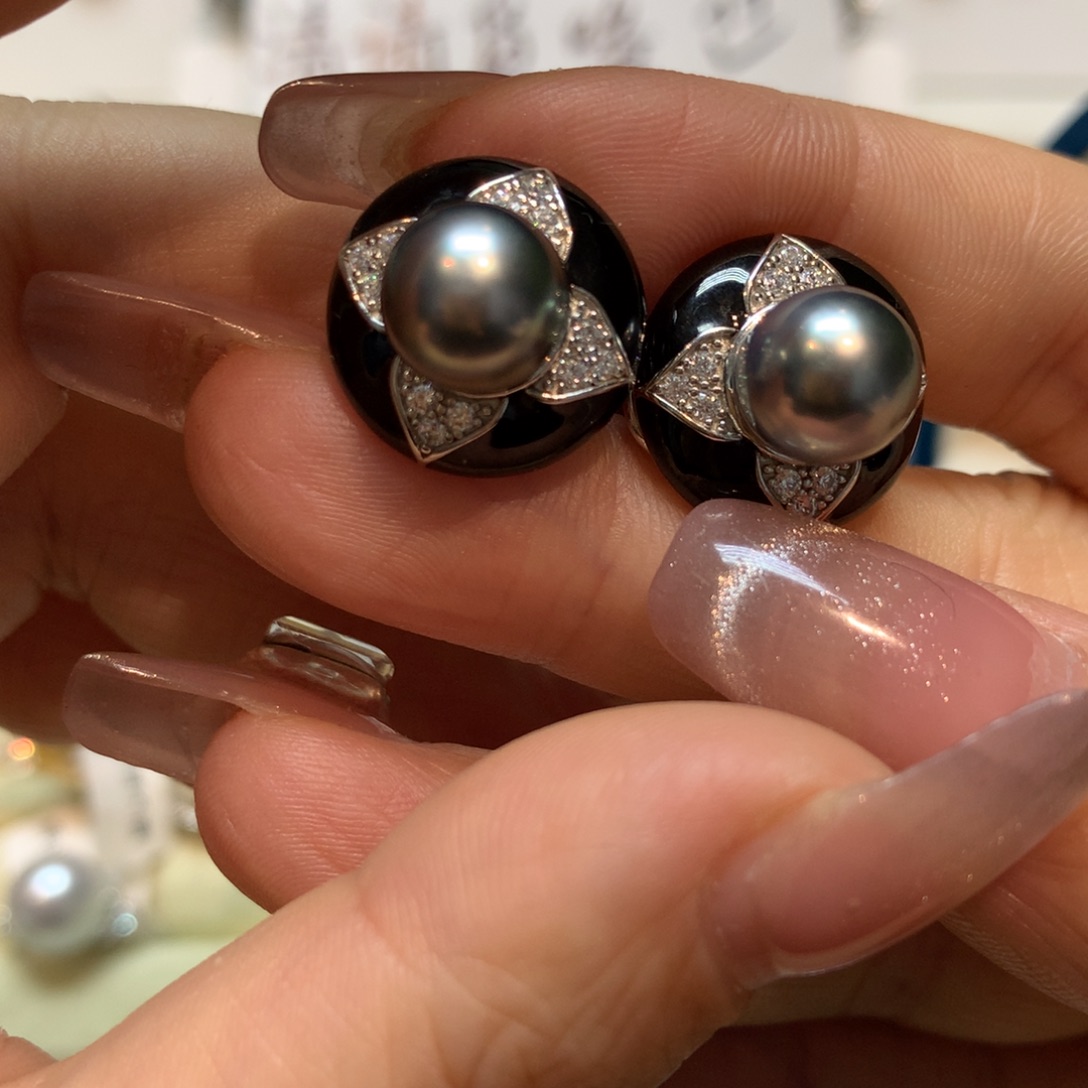 海水珍珠耳饰银S925镶嵌