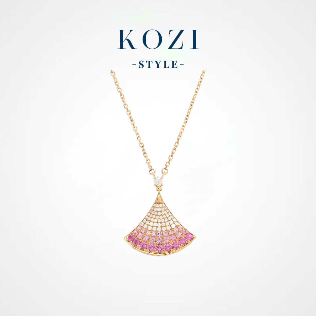 WANXI 镀K金 粉色满钻裙子项链精工版