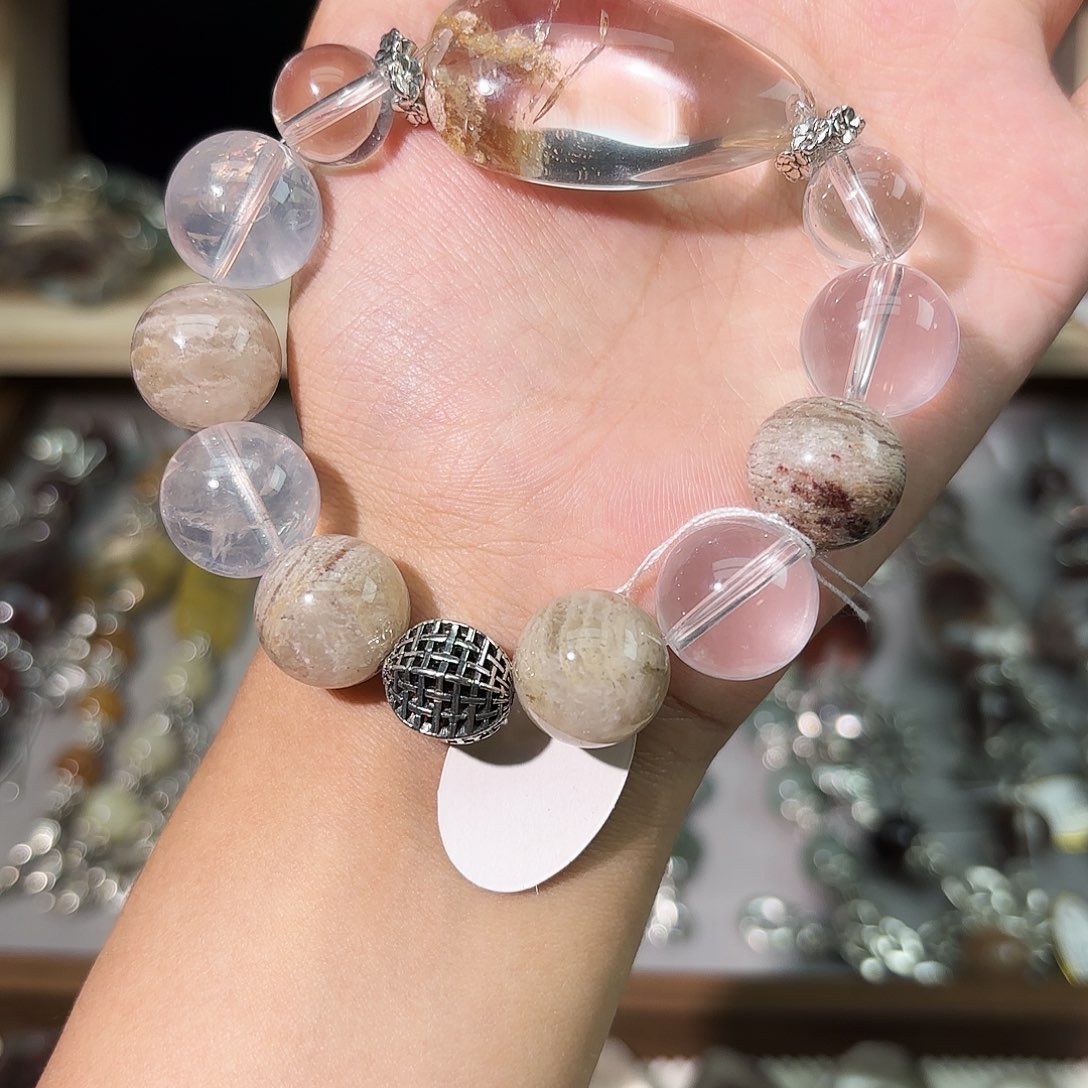 釜***饼水晶手链合金水晶