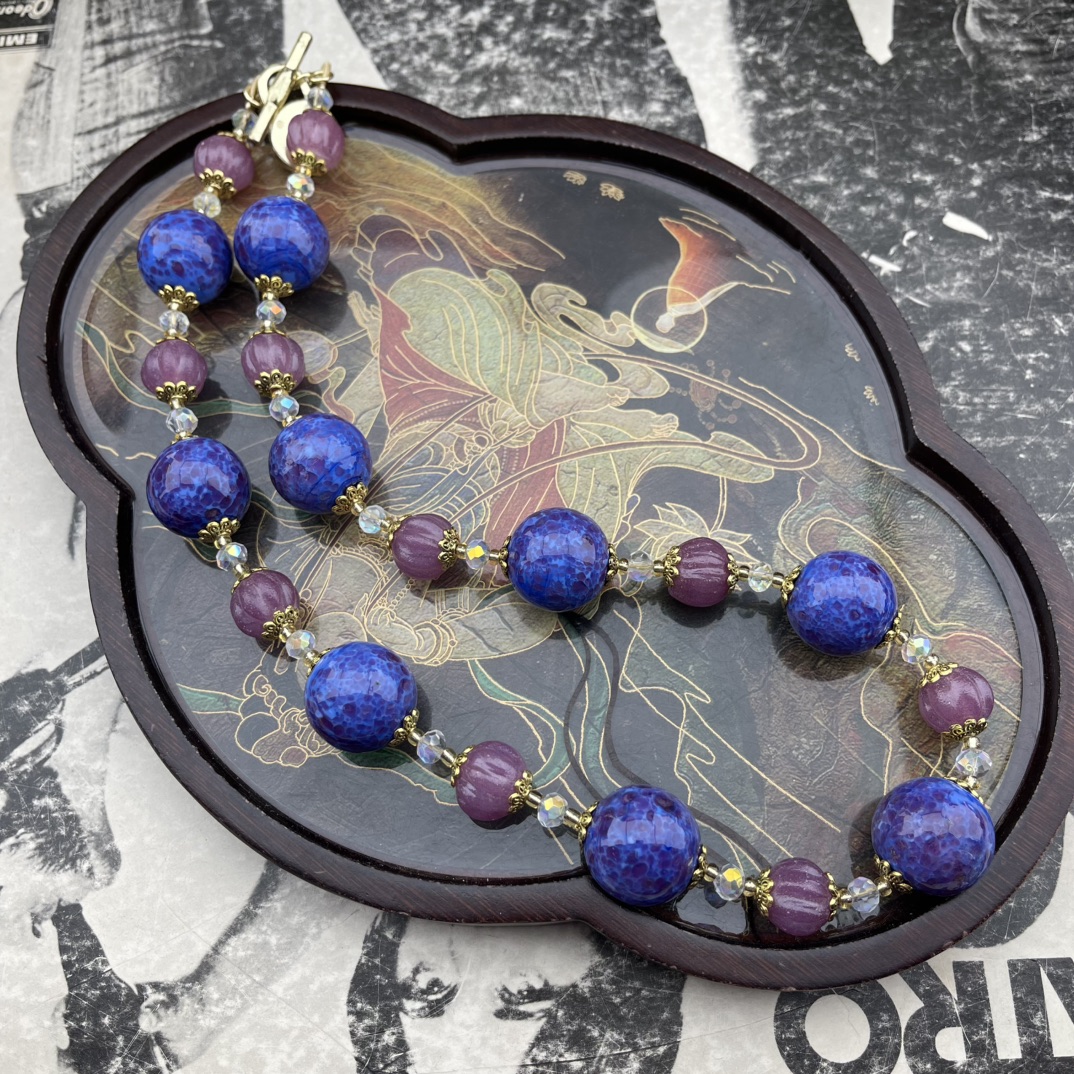 铜合金琉璃项链 紫蛙琉璃项链手工气质蓝色时尚复古经典百搭轻奢