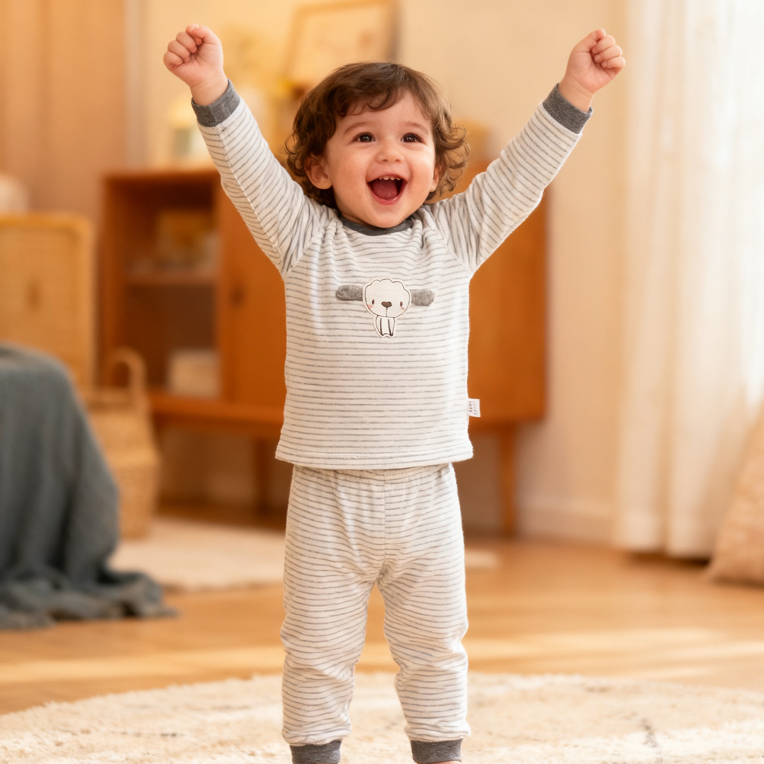 条纹春秋套头秋冬简约休闲风打底套装秋衣秋裤长袖男女童秋季