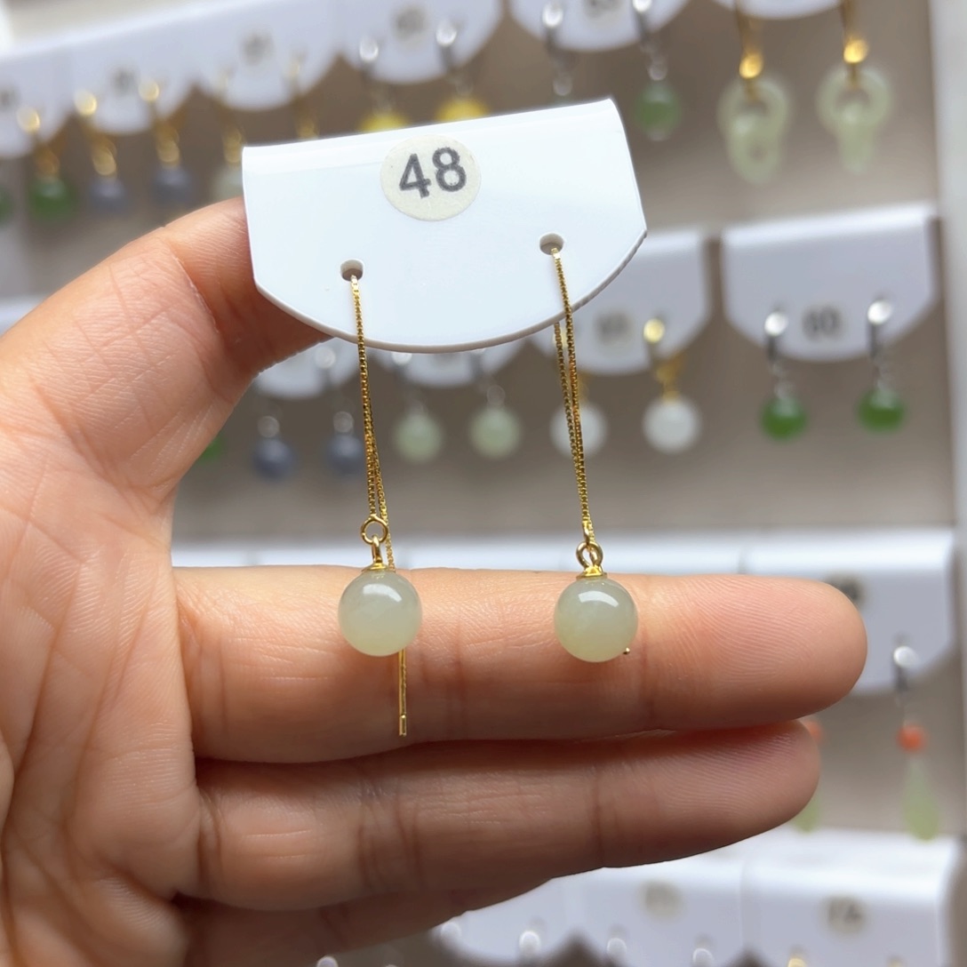 和田玉耳饰银S925镶嵌