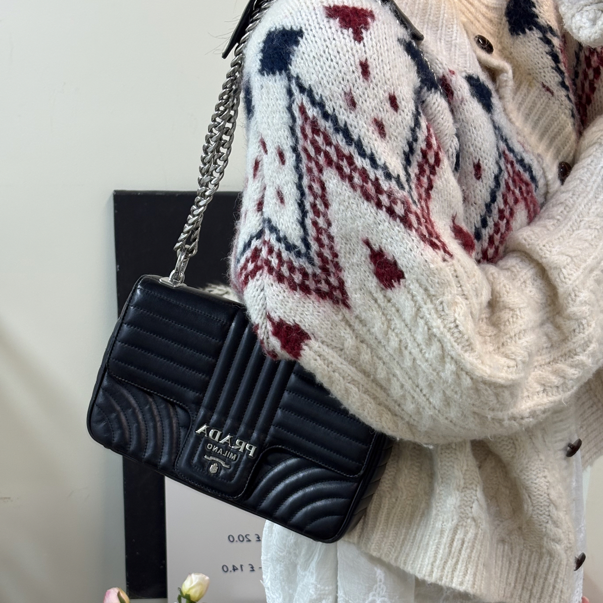 95新 Prada/普拉达 黑色链条包单肩斜挎
