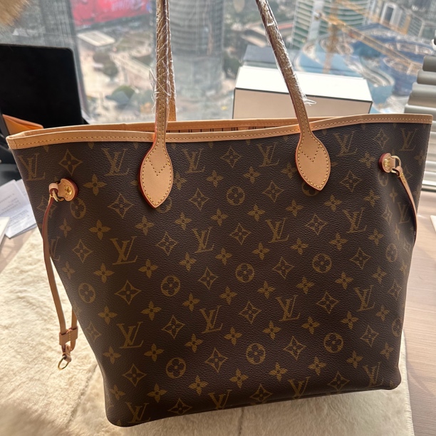 99新 LouisVuitton/路易威登 中号老花never full购物袋（芯片）