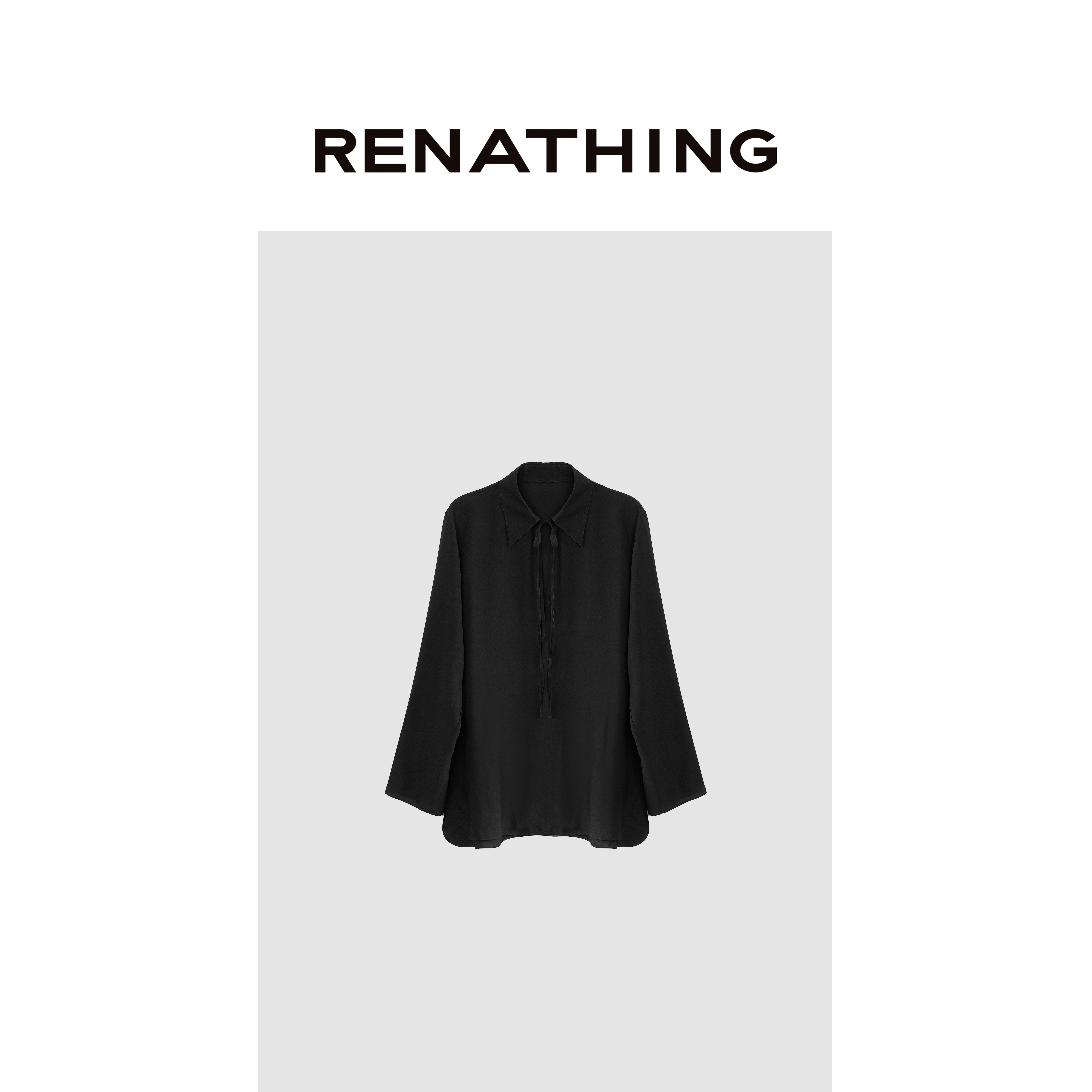 【RENATHING】V领系带桑蚕丝长袖衬衫