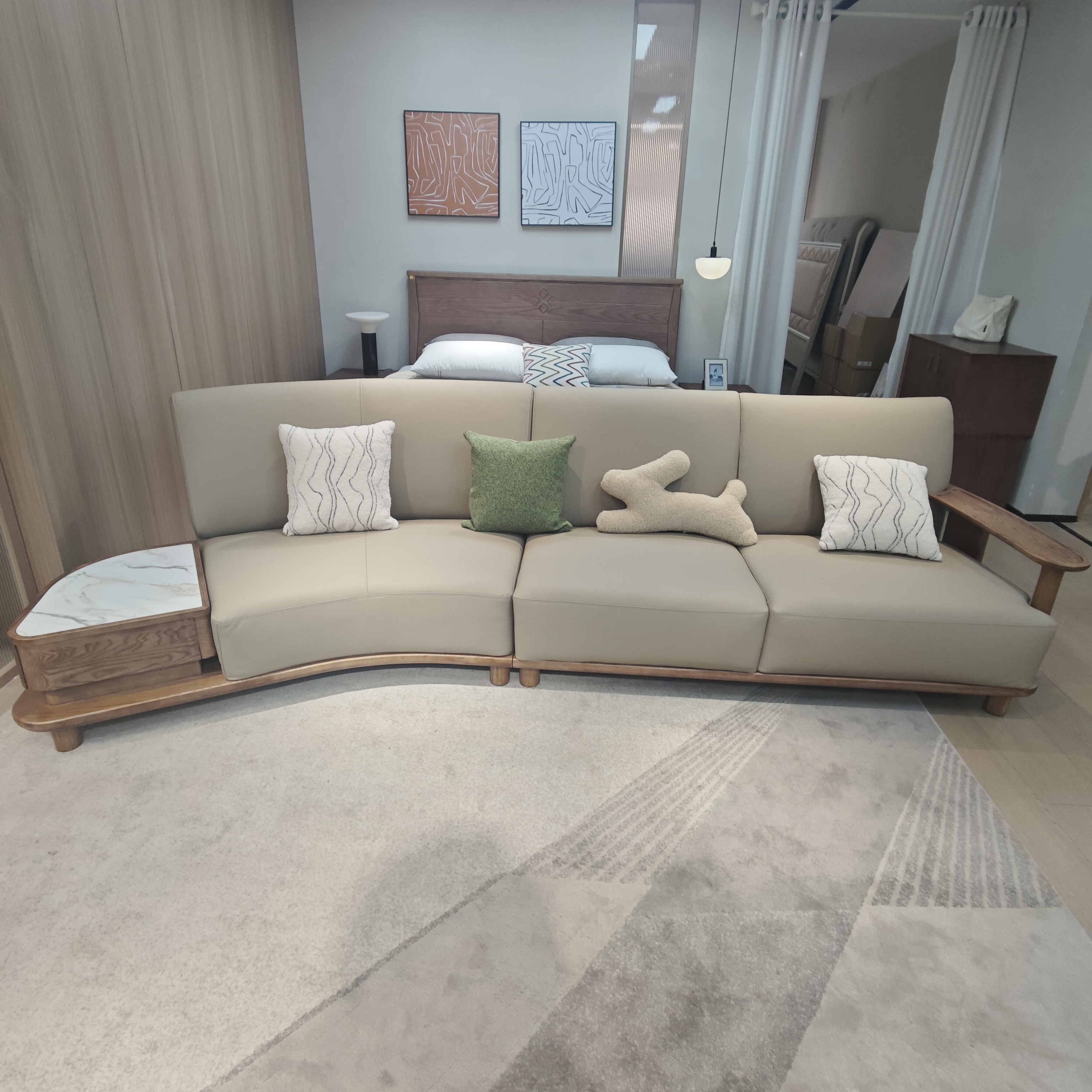 白蜡木全实木牛皮沙发轻奢新中式客厅简约极简皮艺别墅意式