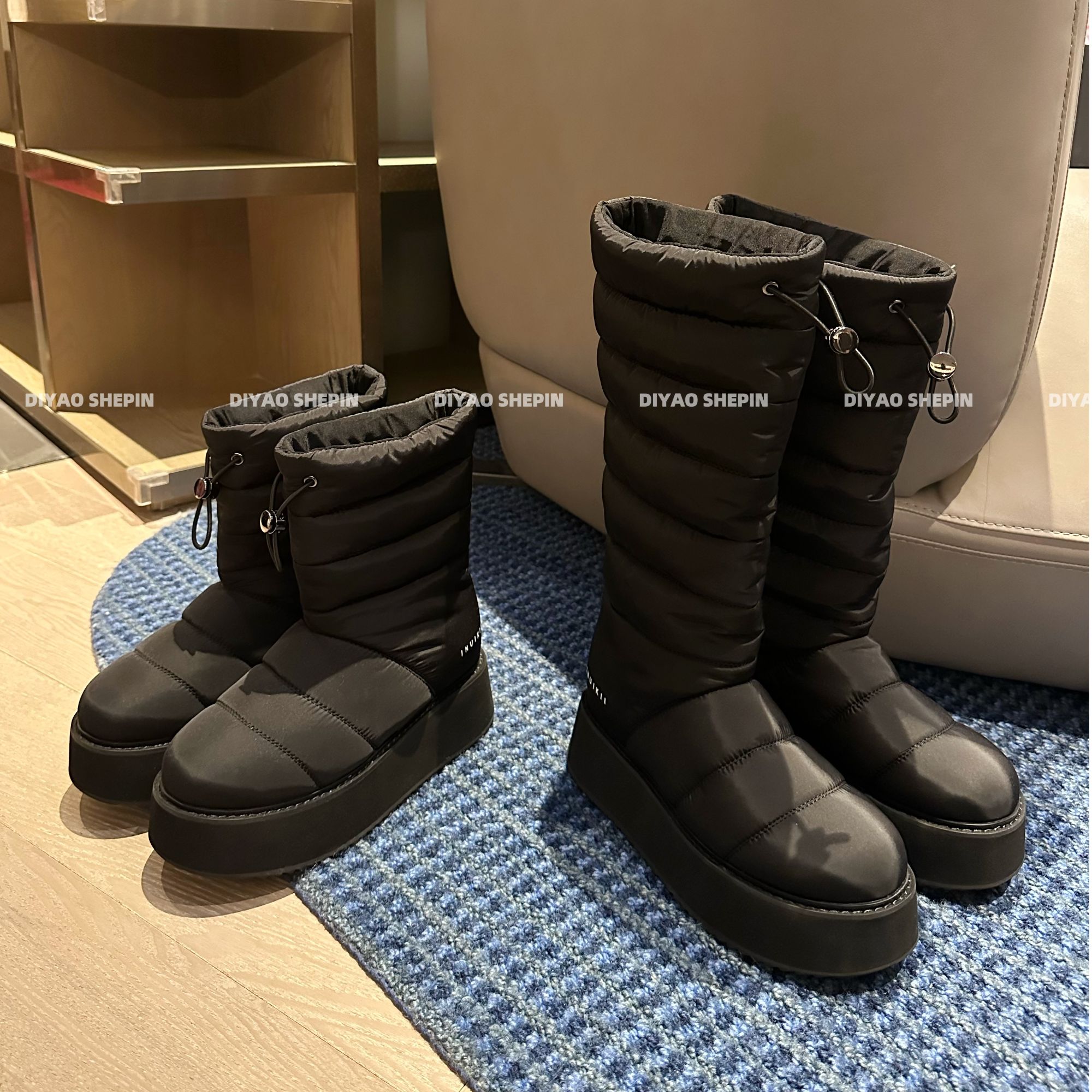 厚底保暖时尚百搭抽绳黑色长/短筒雪地靴