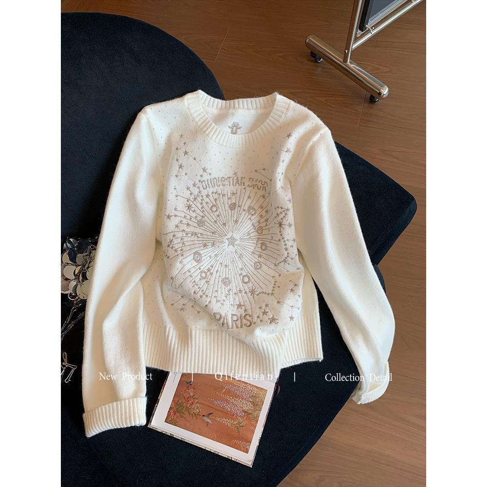 小香风重工星星刺绣烫钻毛衣女2025秋冬新款设计感时髦软糯针织衫