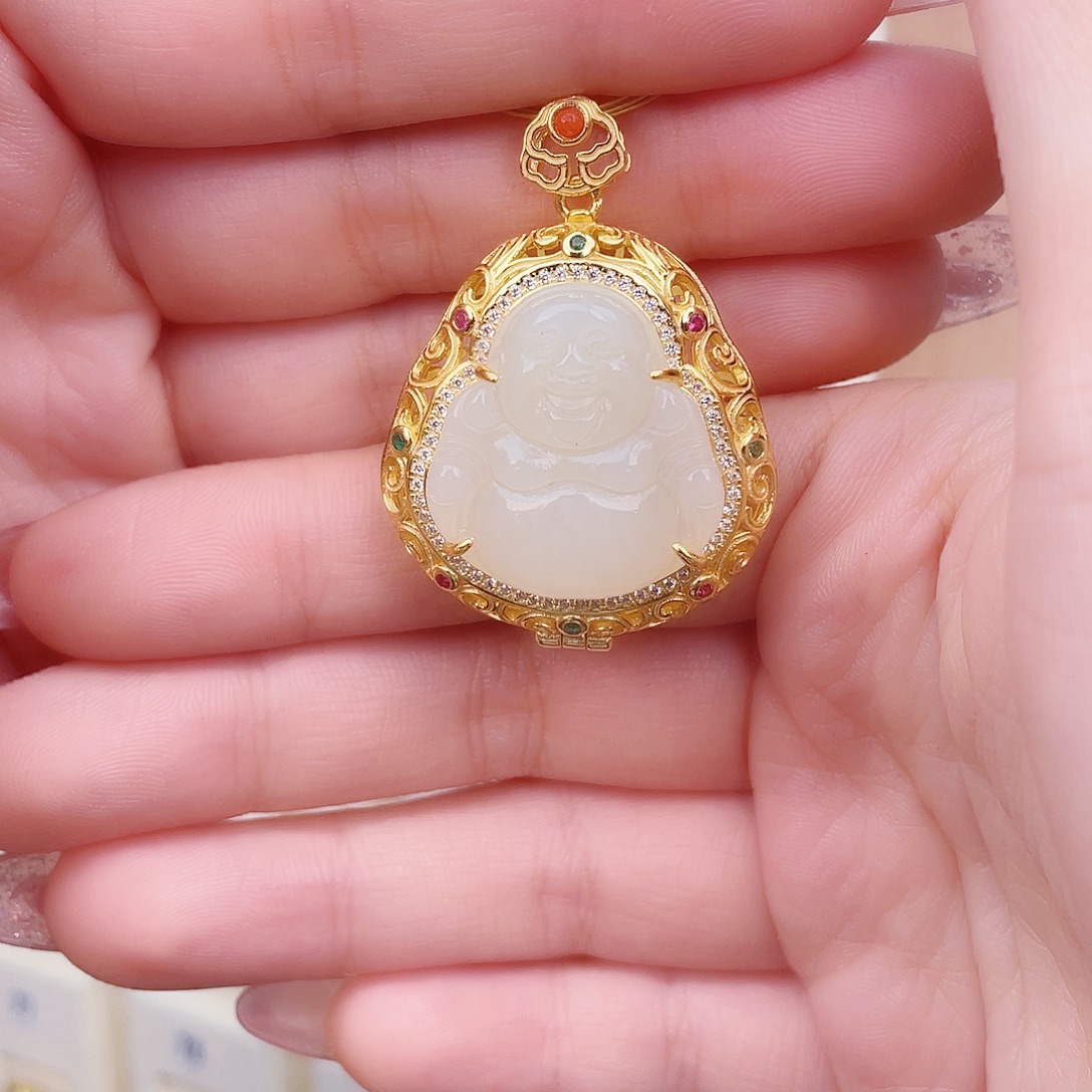 和田玉银S925镀金镶嵌颈饰