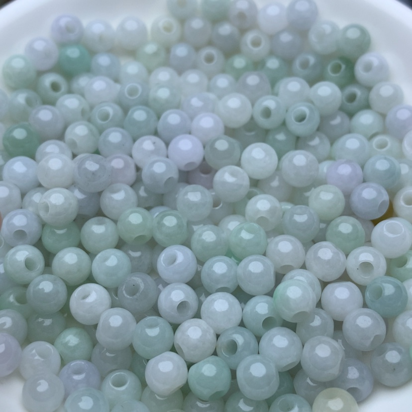 【闪购商品】翡翠手链未镶嵌卡6绿白大孔100颗