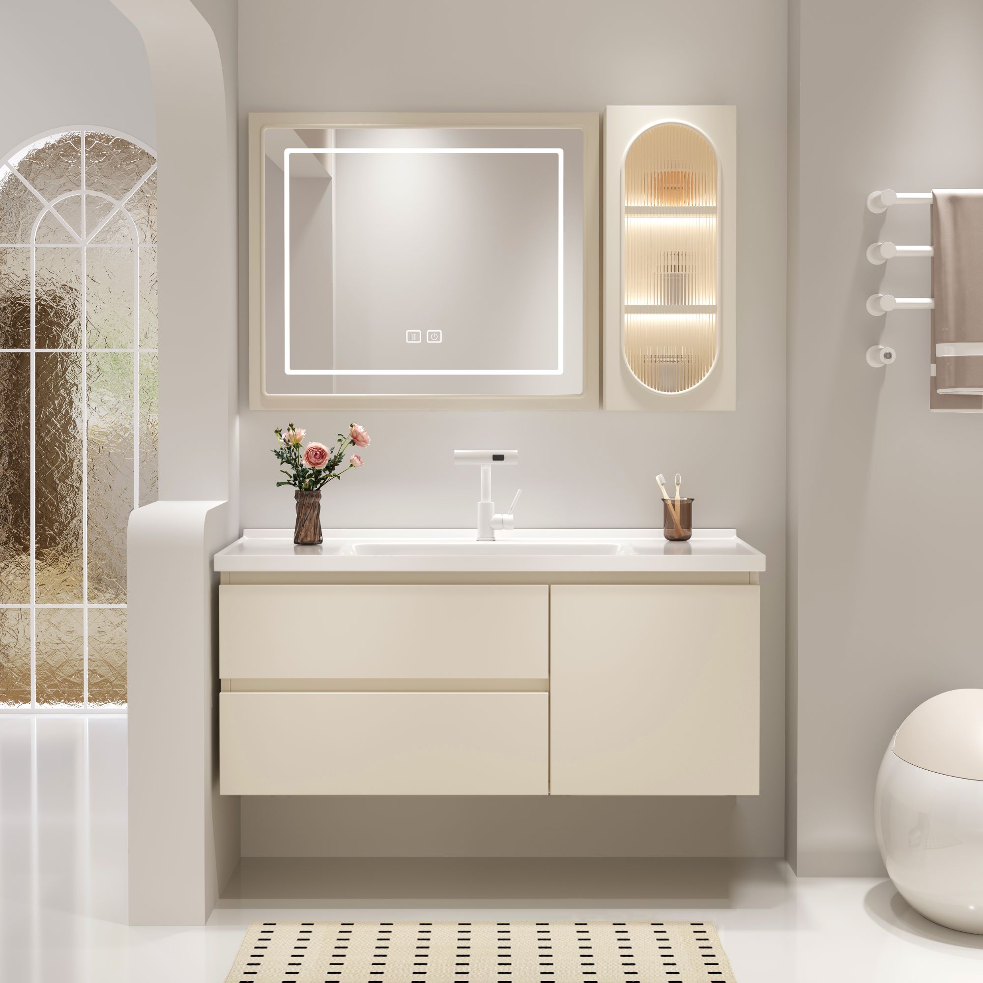 象牙白浴室陶瓷一体盆卫生间洗漱台厕所洗手台盆洗手盆陶瓷一体盆