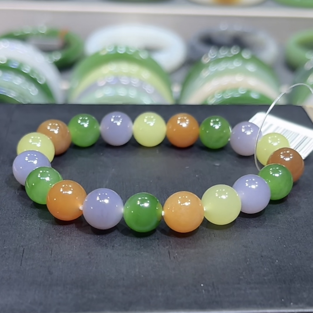 和田玉多宝手串10mm（全糖、烟紫、阳绿、黄口）