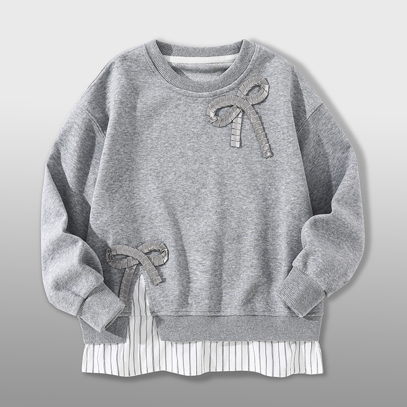 女大童圆领卫衣秋装加绒洋气女大童超好看青少年初中生休闲上衣潮