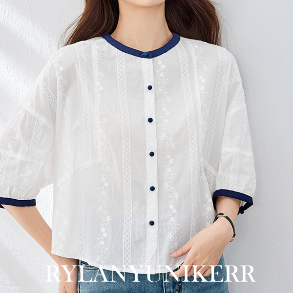 RYLAN韩版宽松绣花百搭休闲棉质衬衣