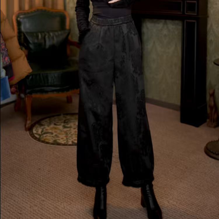 新中式国风裤子2025年新款提花宽松显瘦洋气裤子LY-G8933