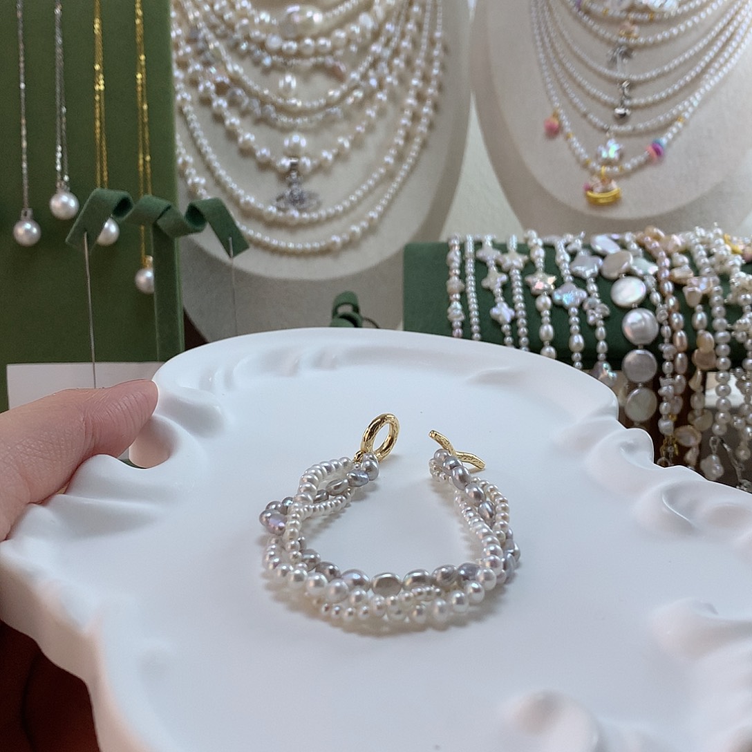 银S925镶嵌手绳淡水珍珠