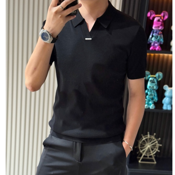 小雨男装｜皇家捷豹26651高奢定制蚕锦绒桑蚕丝V领针织衫L