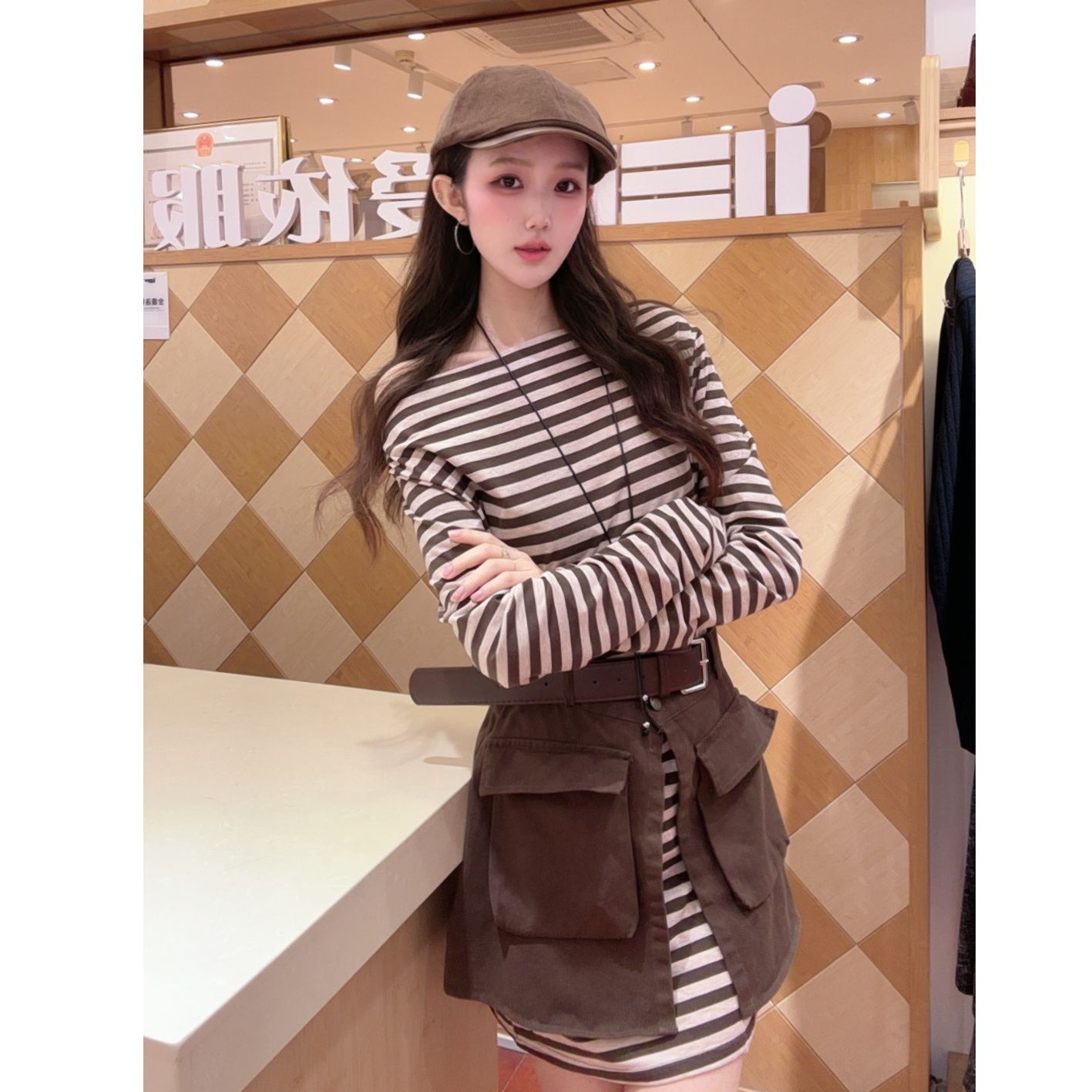 IEF/爱依服2025新款秋季针织美拉德显白里外套裙6823-N0166-