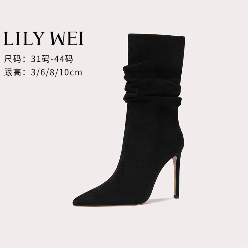 微瑕 介意勿拍  Lily Wei【涟漪】黑色堆堆靴小个子瘦瘦靴高跟靴