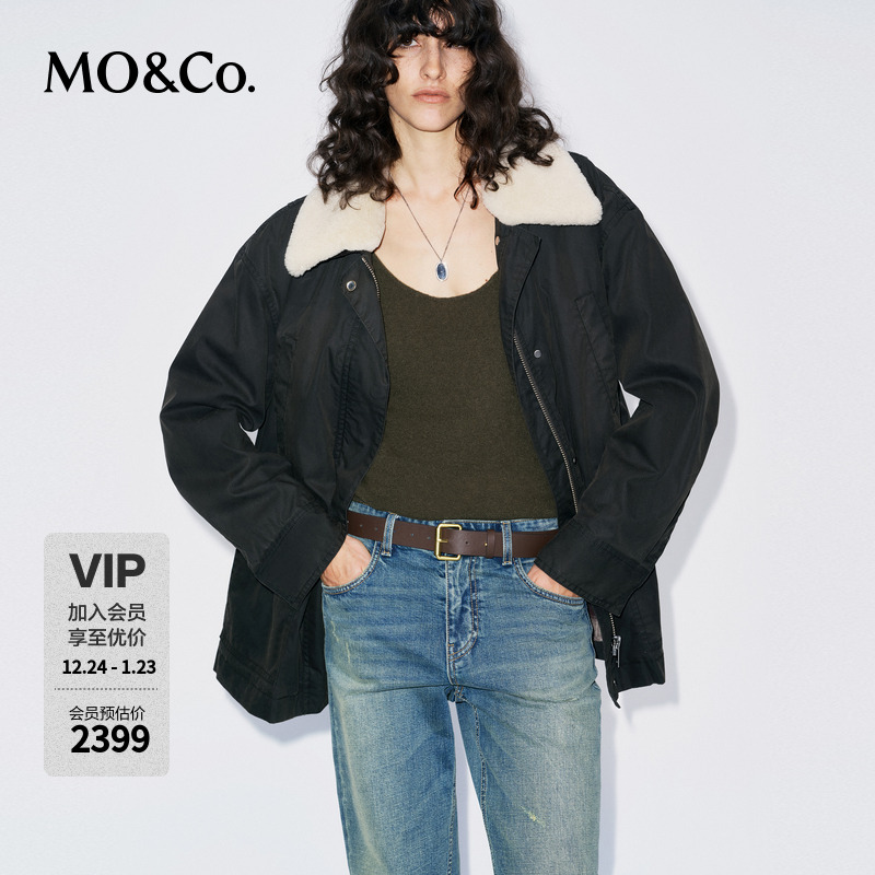 MOCO外套2025冬新品油蜡浸染做旧可拆羊毛领/薄棉内胆MBE4COT010