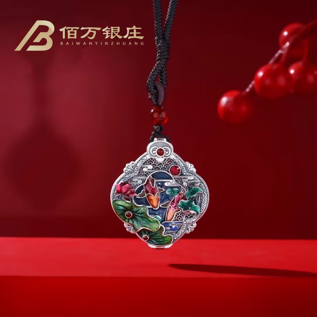 吊坠足银 【佰万银庄】足银9999 双鱼戏莲可开套链吊坠气质百搭手工