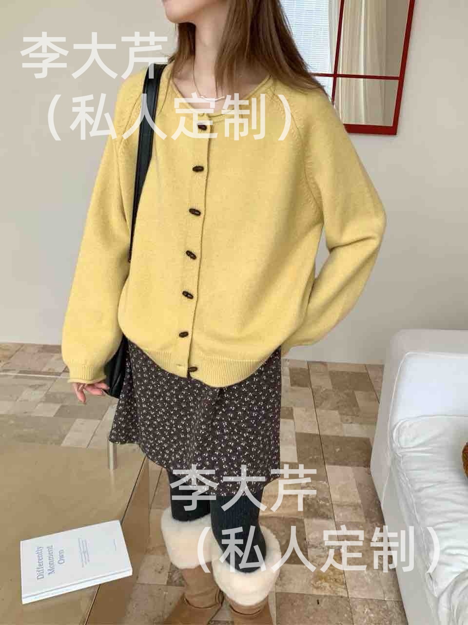 “牛角豆”双卷层针织衫单排扣开衫  秋冬韩版毛衣宽松洋气百搭时尚