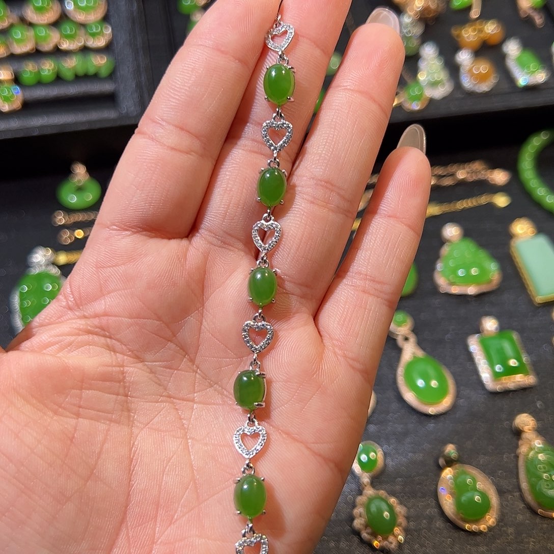 和田玉（碧玉）手链银S925镶嵌