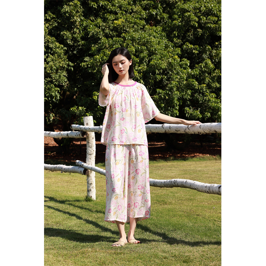美伊轩家居服夏季新品女款夏季透气圆领短袖家居服套装53024