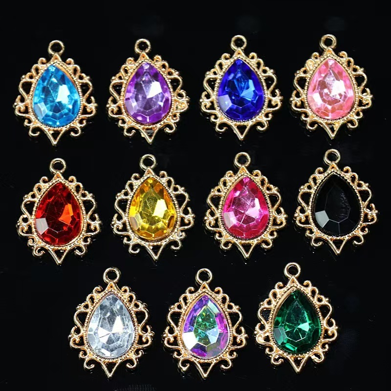 合金吊坠 《海燕专属》韩版合金花边镶钻水滴吊坠挂件diy手工头饰耳