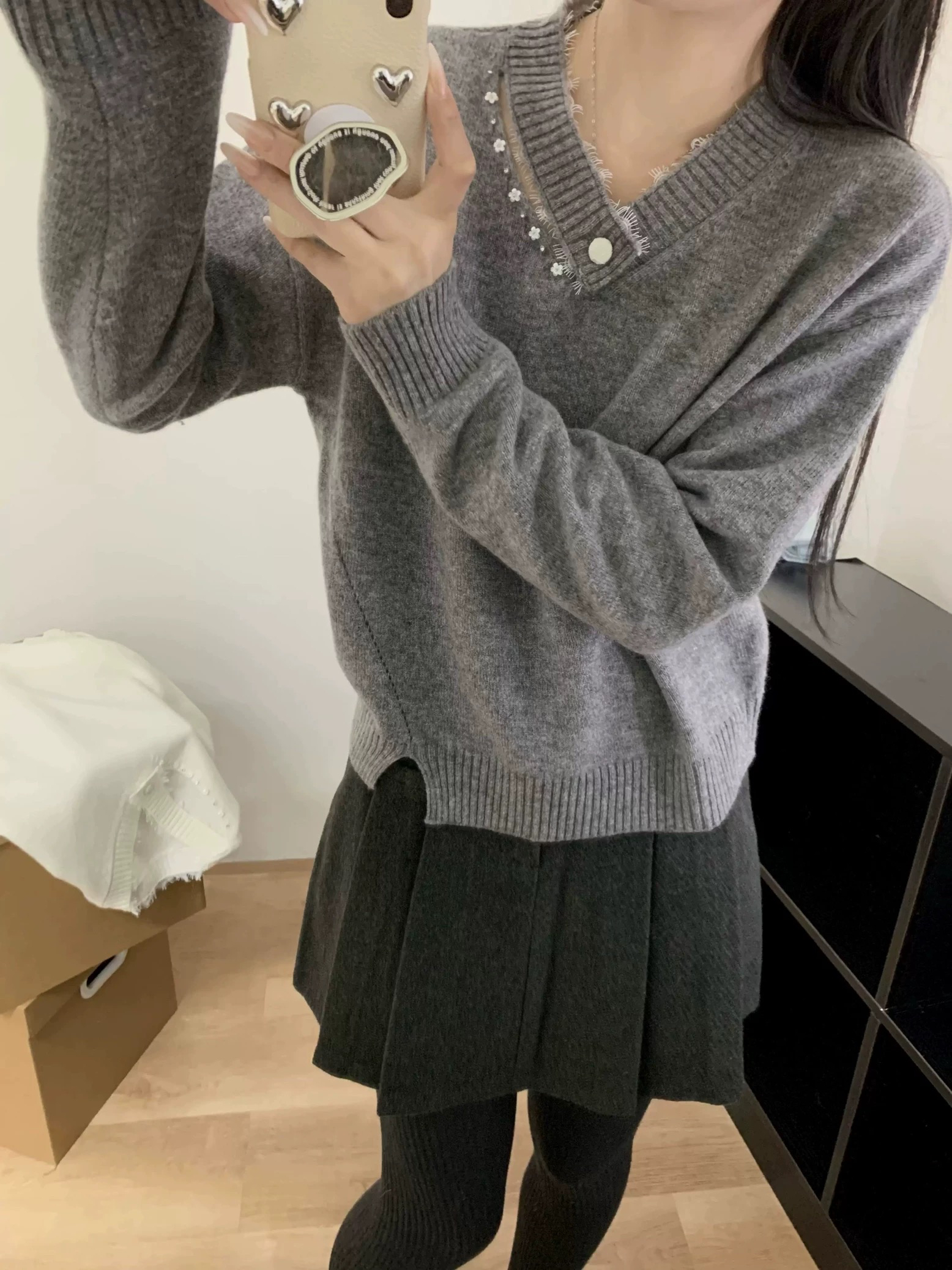 小香风气质甜美减龄网纱拼接钉珠针织衫超好看镂空长袖高级感上衣