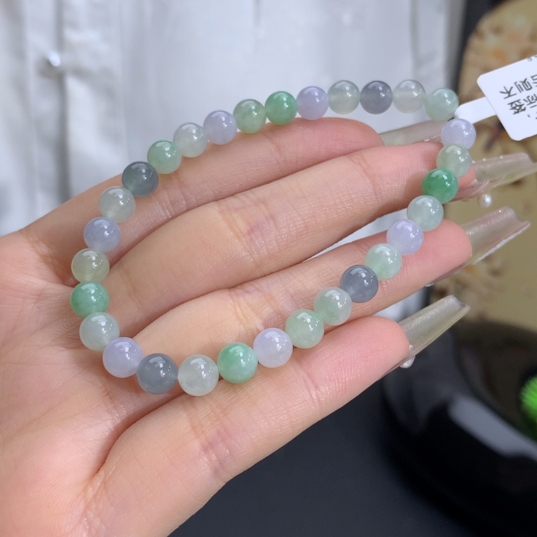 翡翠手链未镶嵌卡5.9冰润马卡龙