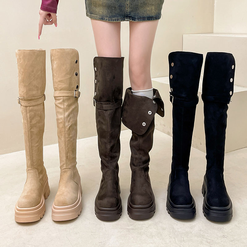 OJRZ时尚小个子增高8公分过膝长筒时装靴2025冬季加绒百搭骑士靴
