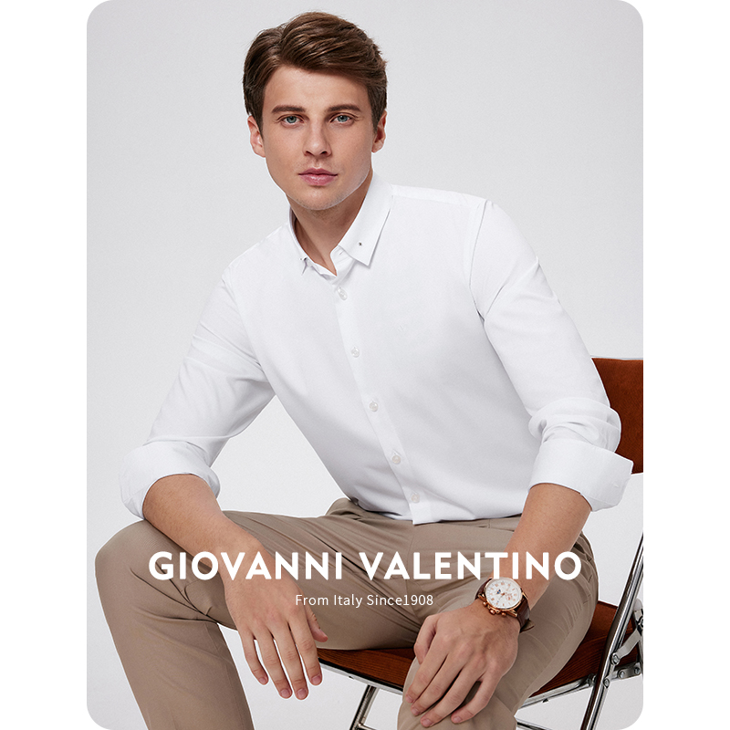 GIOVANNI VALENTINO长袖男士白色结婚衬衫男商务高端衬衣春季新款