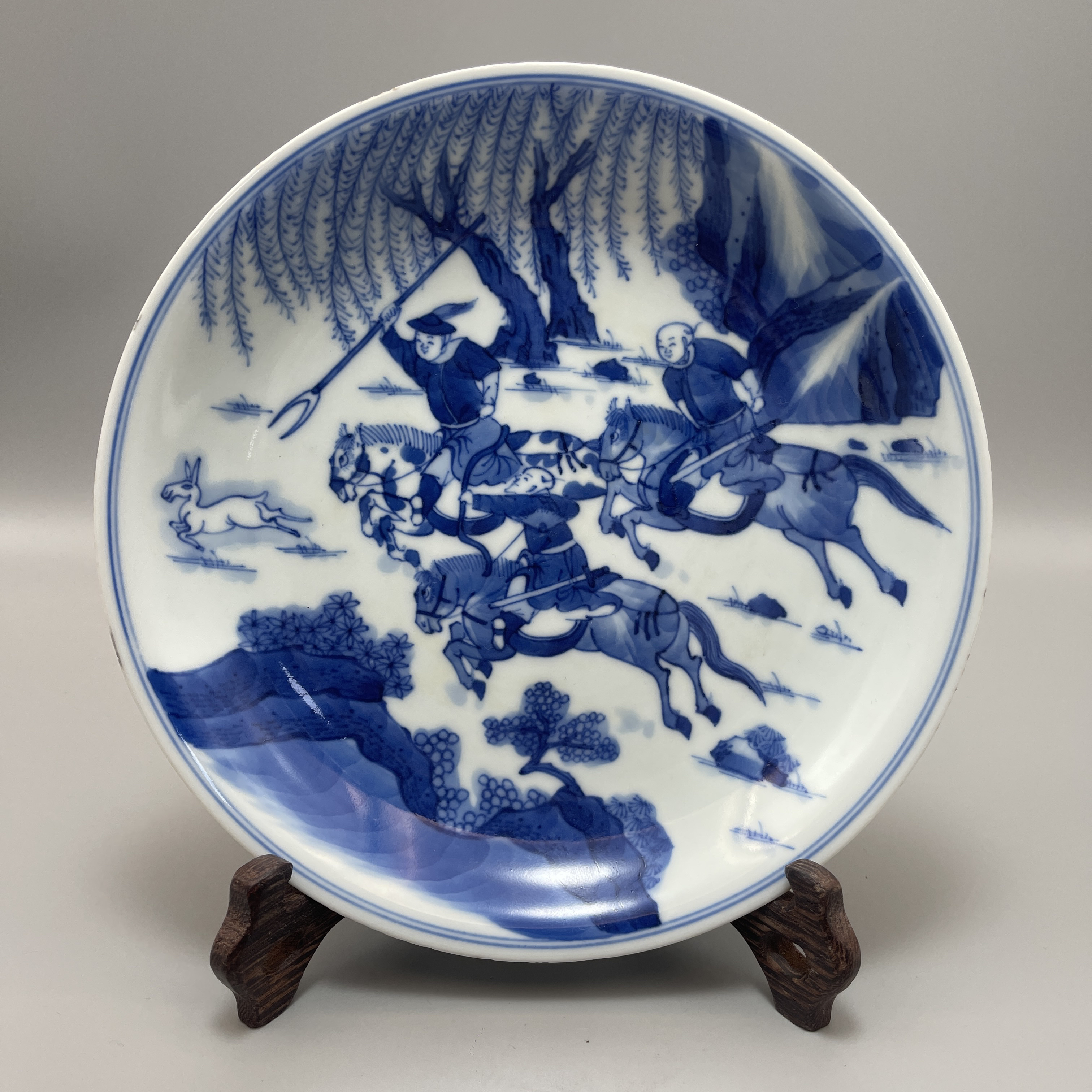 青花狩猎图赏盘H8318