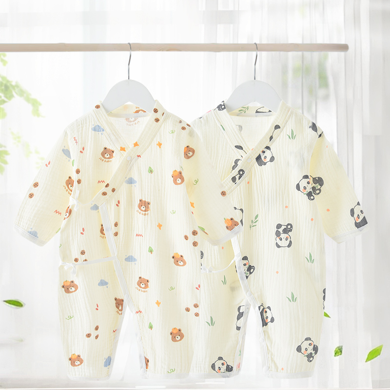 婴儿连体衣夏季薄款长袖新生儿衣服和尚服纯棉纱布哈衣空调服春秋