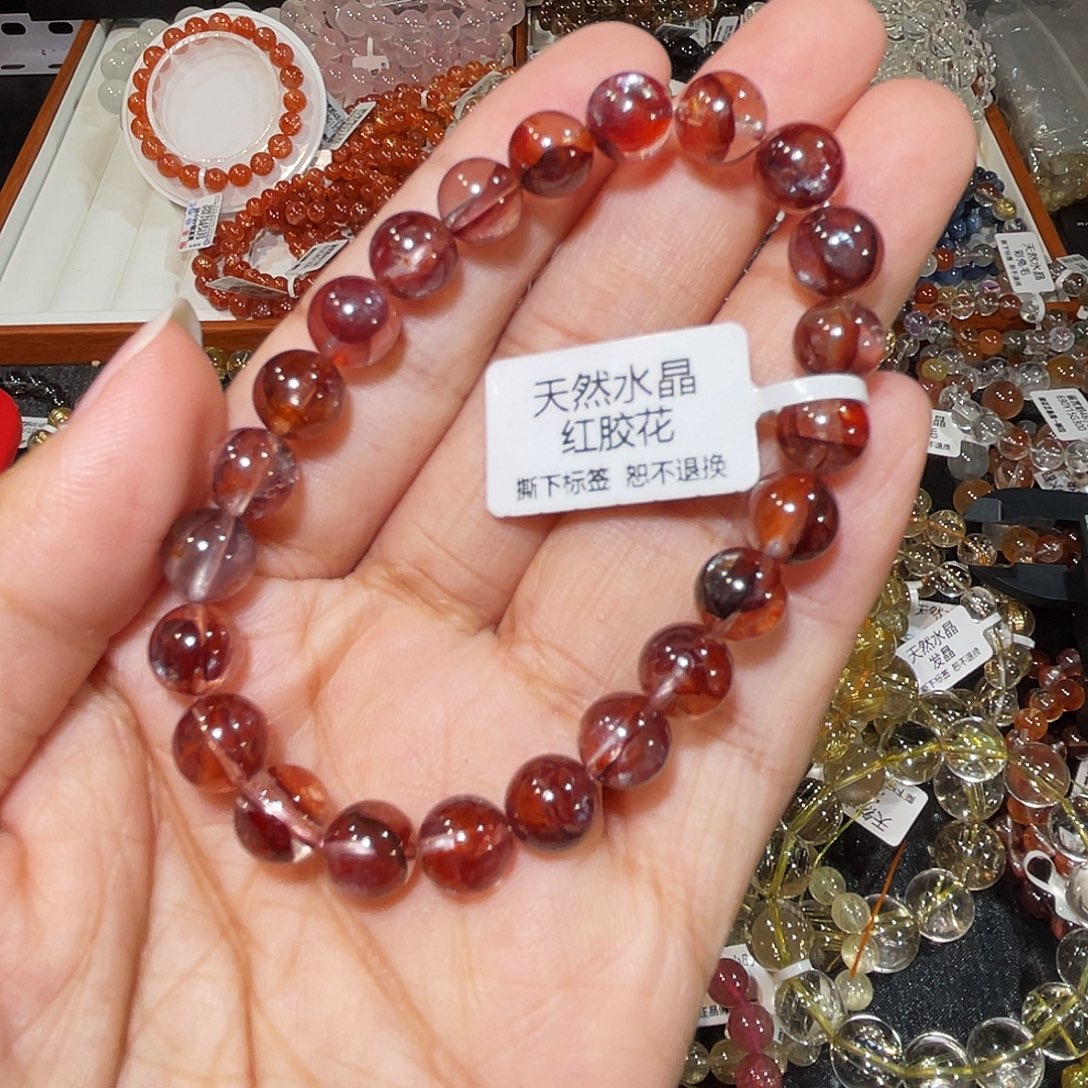 水晶手串未镶嵌巴西红胶花8m