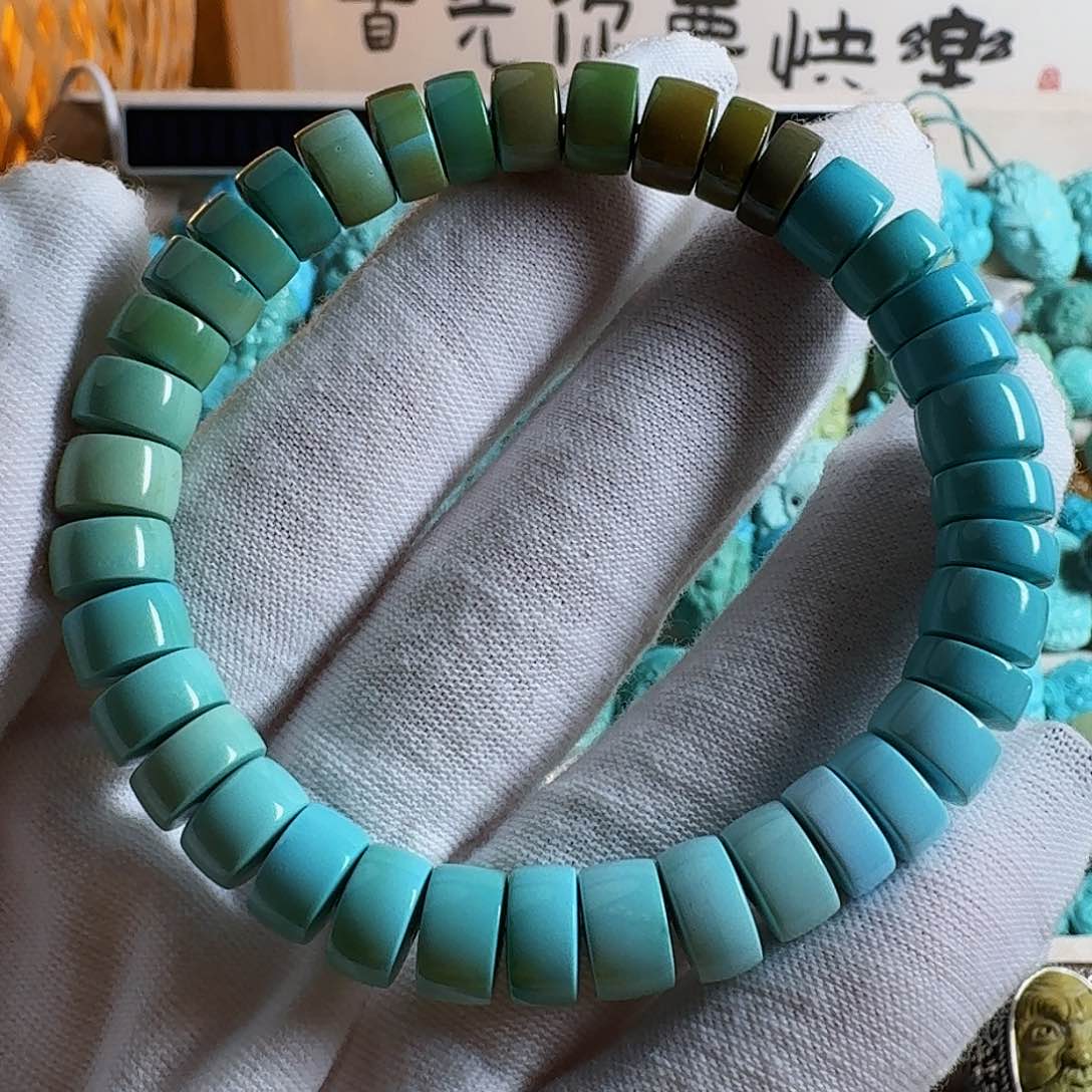 绿松石珠宝奇石未镶嵌原矿绿松石高瓷直切药片手串隔珠大尺寸彩虹