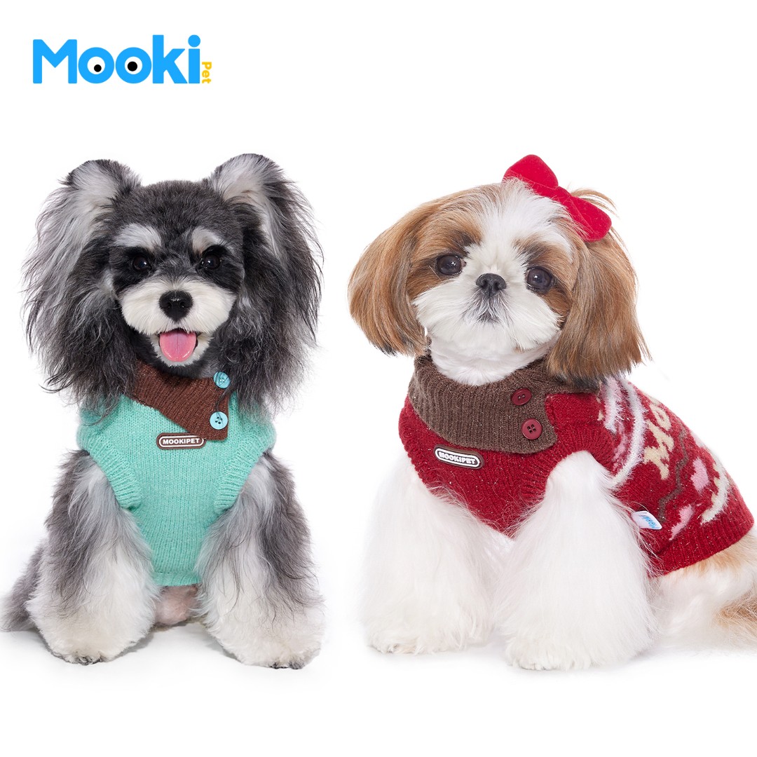 mookipet宠物狗狗猫咪毛衣背心冬装比熊雪纳瑞小型犬圣诞节衣服