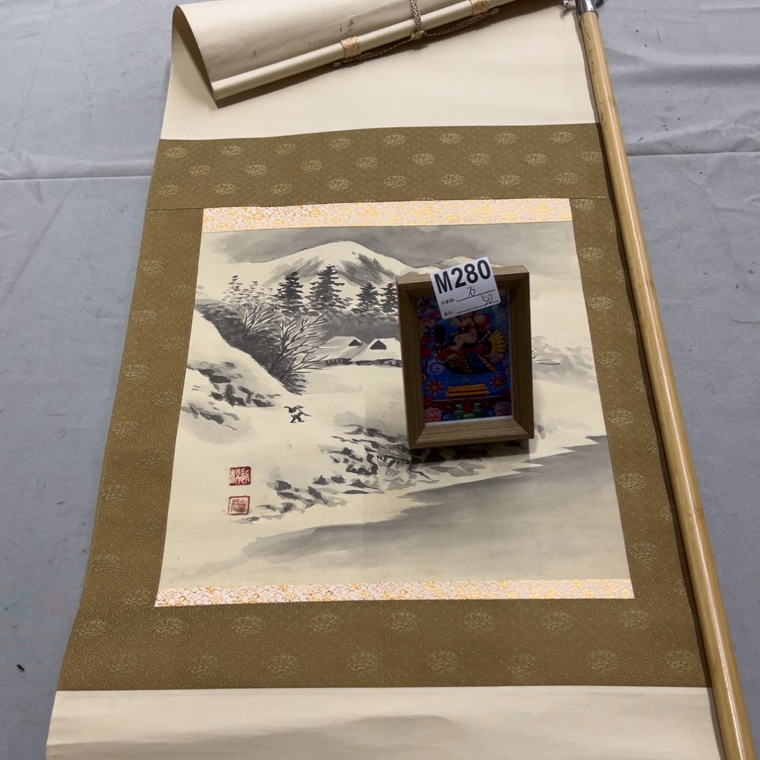 国画石**器手绘临风景法挂轴