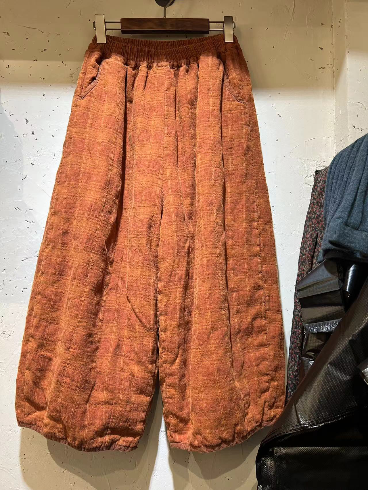 原创软糯保暖格子亚麻9分棉裤（裤长86 腰围60～100臀围132）衣路