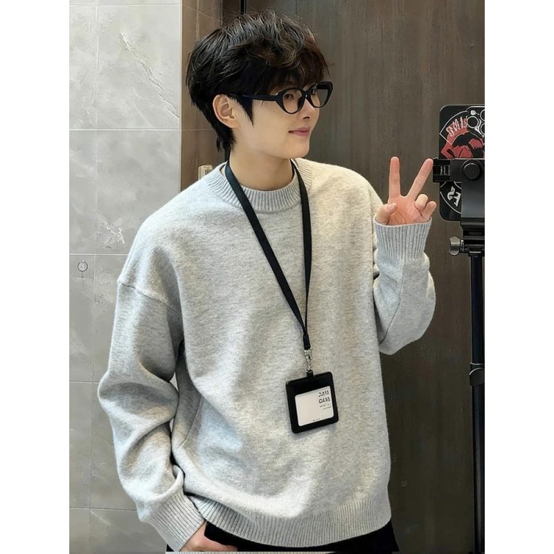 cleanfit圆领毛衣男款冬季厚内搭打底针织衫重磅毛线衣