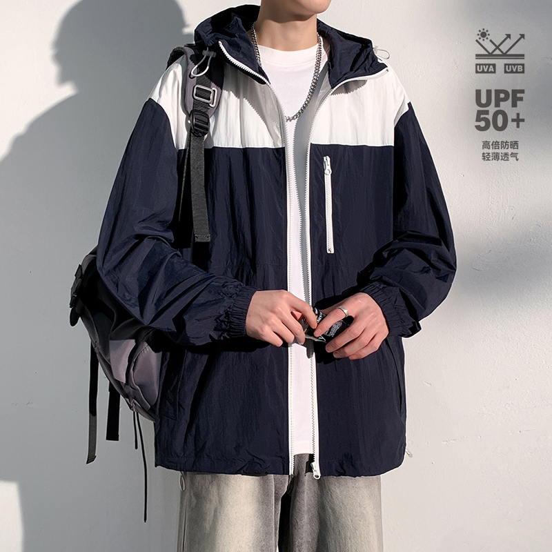 防晒衣新款拼色男凉感透气连帽上衣