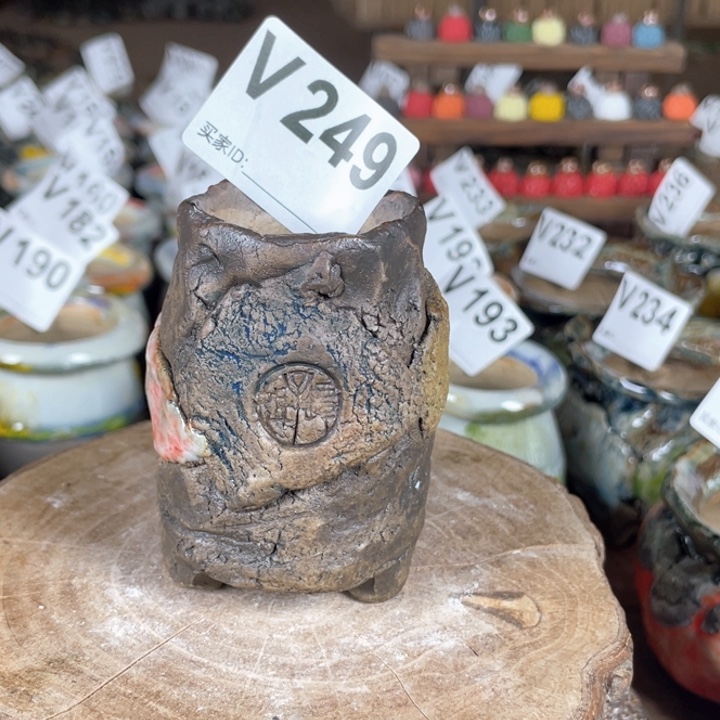紫砂花盆孤品 不规则油画山石 老桩 内口3.5