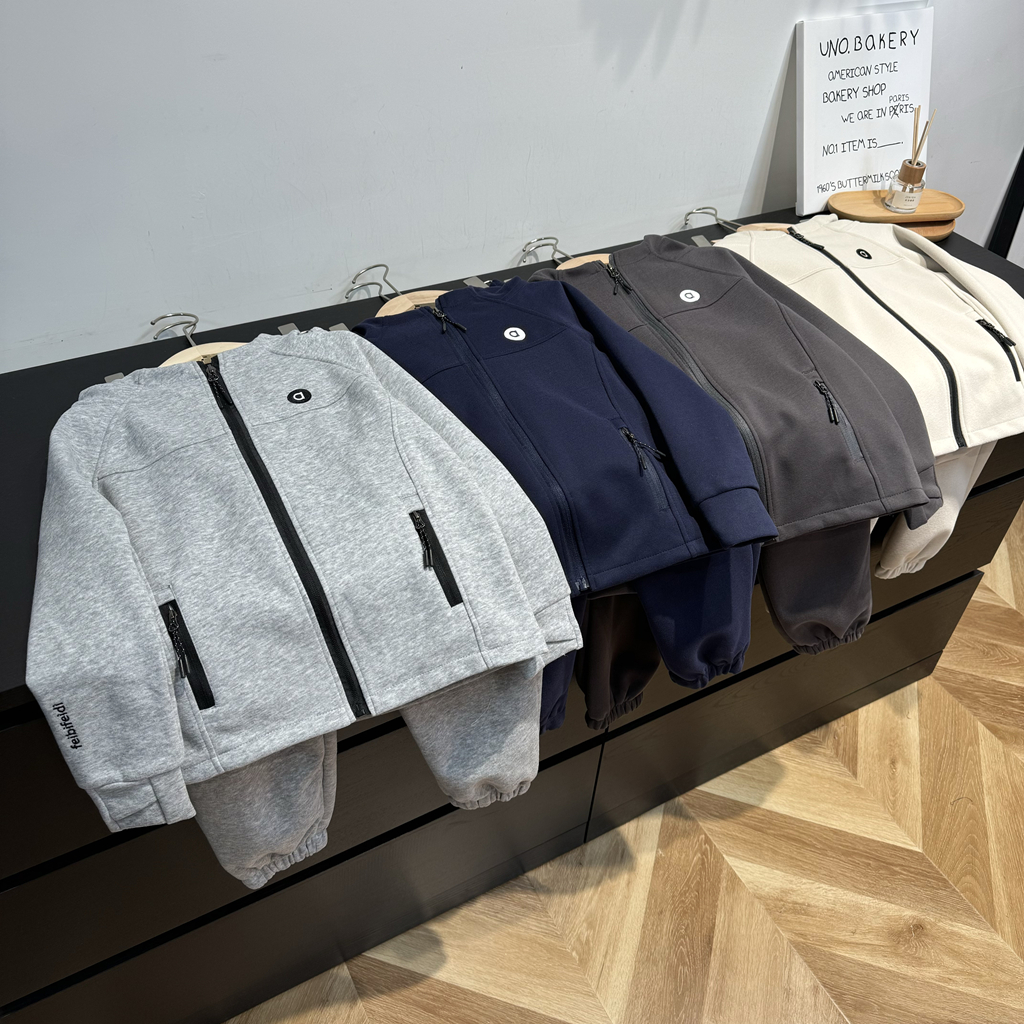 25春季新款拉链开衫连帽套装纯色中大男童女童休闲运动套装2508