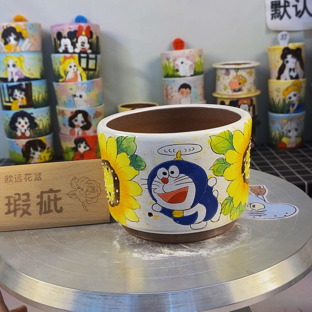 紫砂花盆红陶手绘花盆