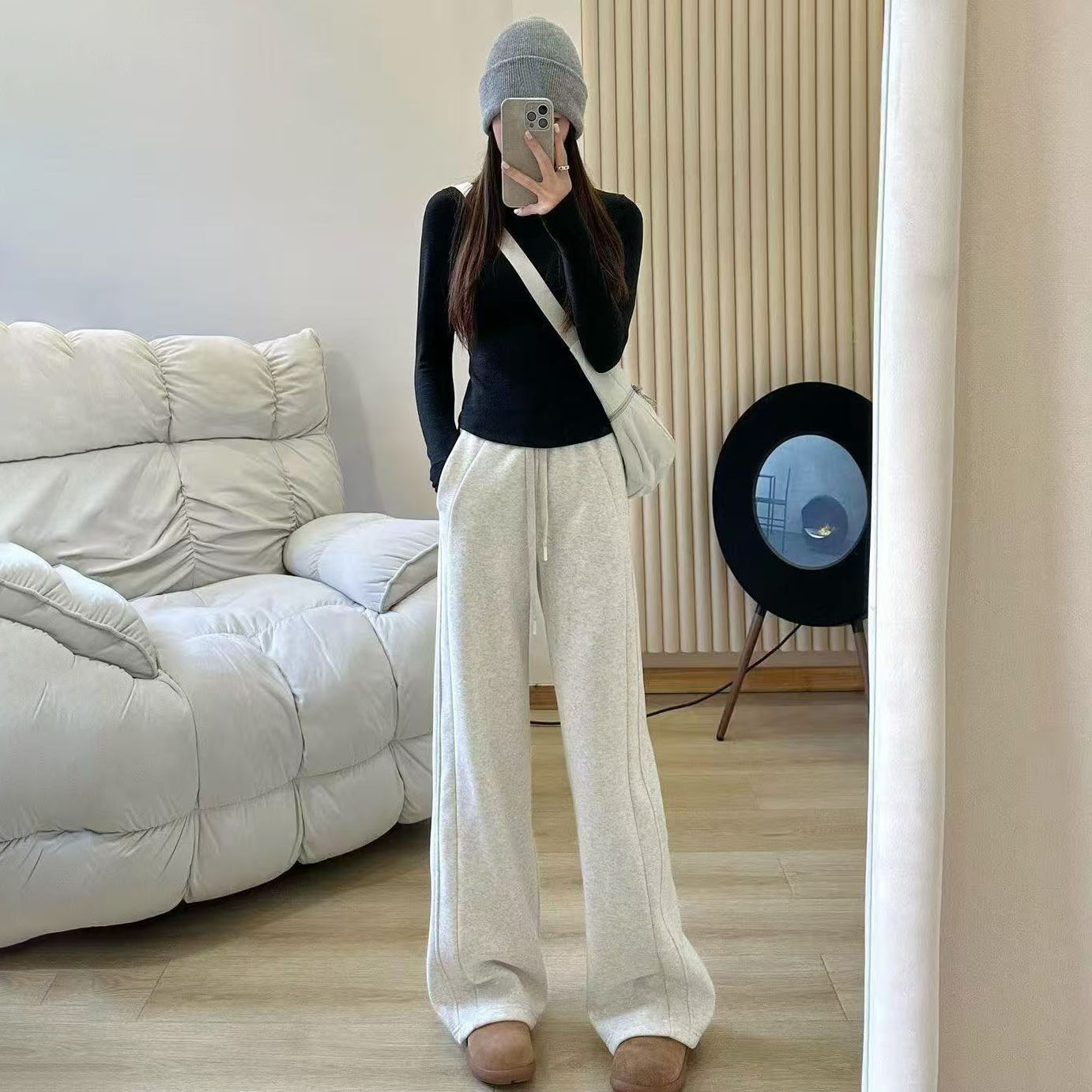 阔腿裤秋冬薄绒宽松版型-蝈