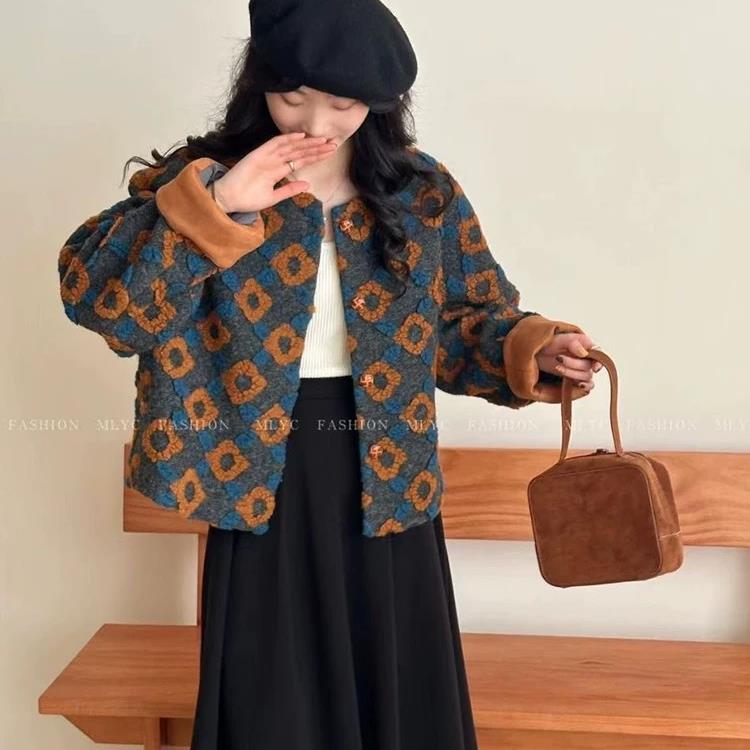 7681 GY小香风花朵外套女2025新款韩版时尚保暖上衣