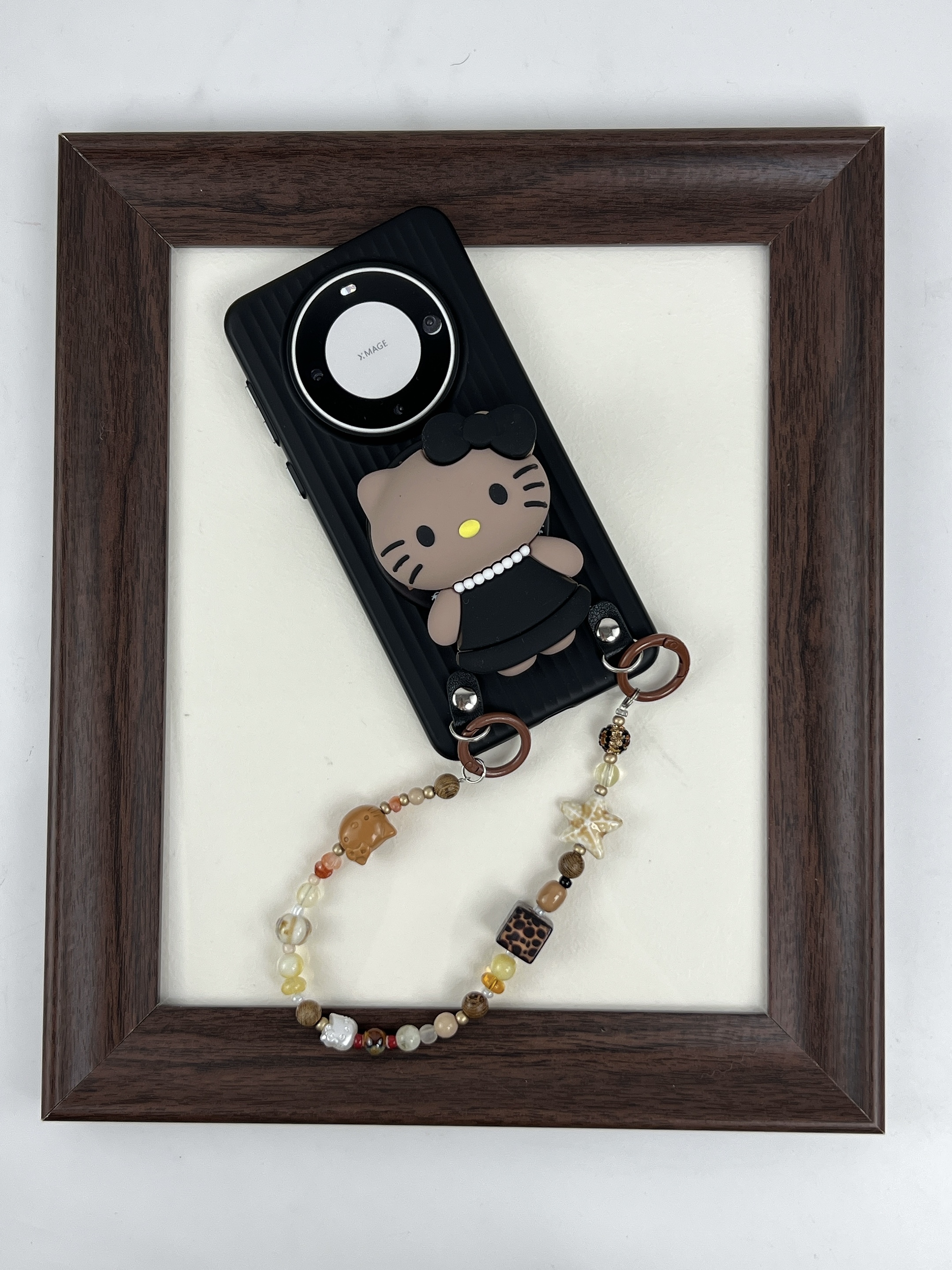 品申原创黑色瓦楞kt磁吸支架串珠手提适用华为mate70pro手机壳